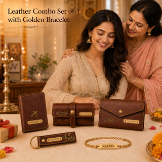 Customized Raksha Bandhan Gift for Sister | Customized Women’s Gift Combo Set 4 Pcs with Name Engraving & Golden Chain Rakhi
