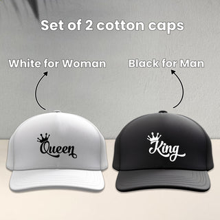 King & Queen Printed Couple Caps – Matching Hats for Couples (Set of 2)