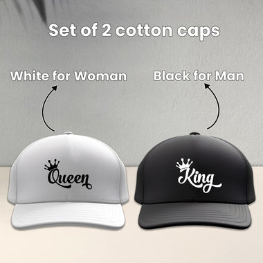 King & Queen Printed Couple Caps – Matching Hats for Couples (Set of 2)
