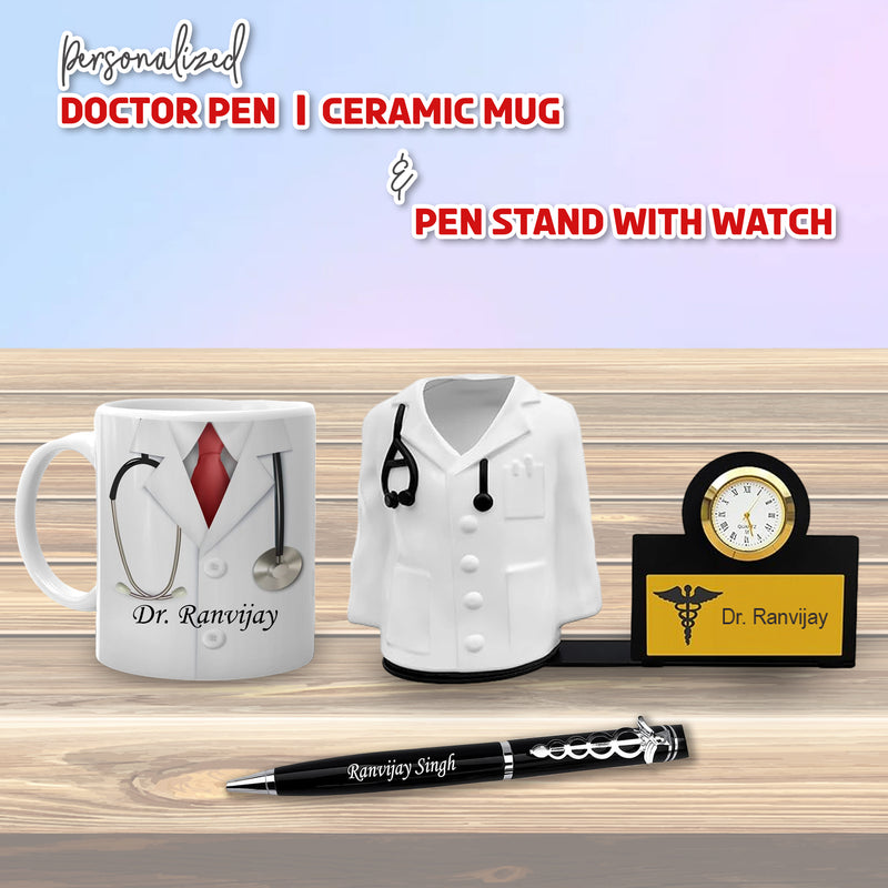 Doctor's Desk Set: Pen, Pen Stand with Coffee Mug.