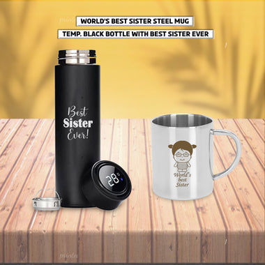 Rakshabandhan Gift Set – Best Sister Steel Mug & Engraved Bottle.