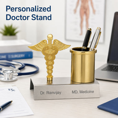 Custom Doctor Symbol Pen Stand with Engraved Name & Designation | Gift for Doctors