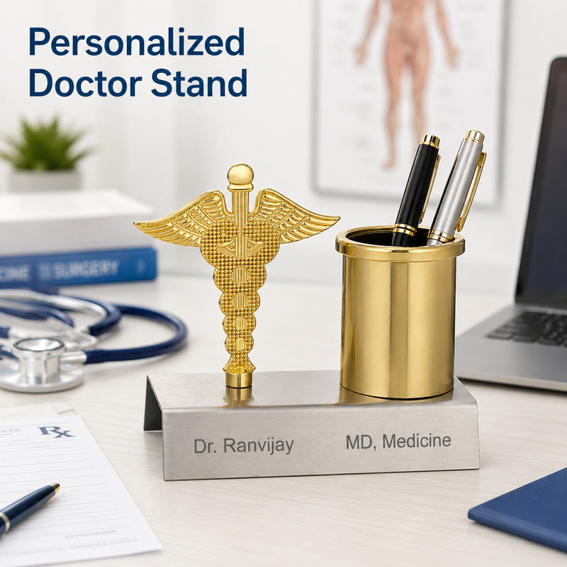 Custom Doctor Symbol Pen Stand with Engraved Name & Designation | Gift for Doctors
