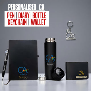 CA Gift Set – Personalized Keychain, Pen, Bottle, Wallet & Diary with Name & Colored Logo