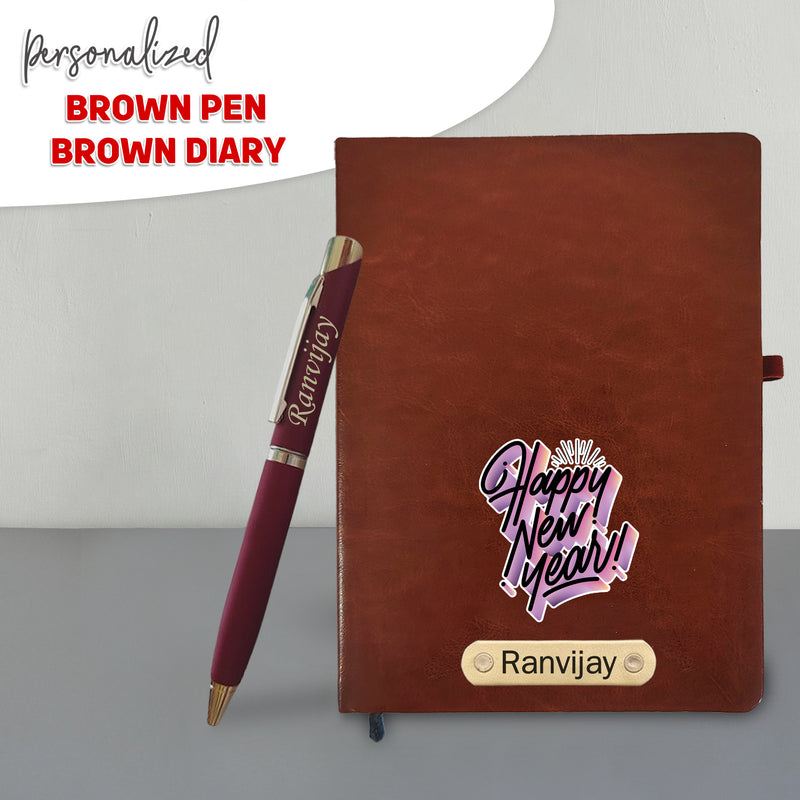 Customized New Year Gift Set - Diary & Pen- Brown