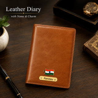 Customized Leather A5 Journal Diary with Name & Charm Engraved.
