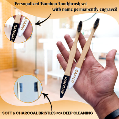 Bamboo Toothbrush set with Name Engraved.