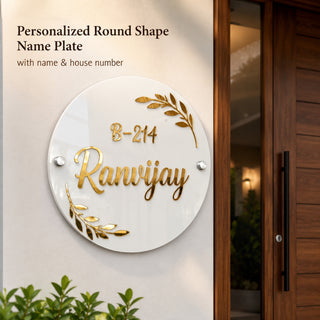 Customized Round Acrylic Name Plate with Name & House Number.