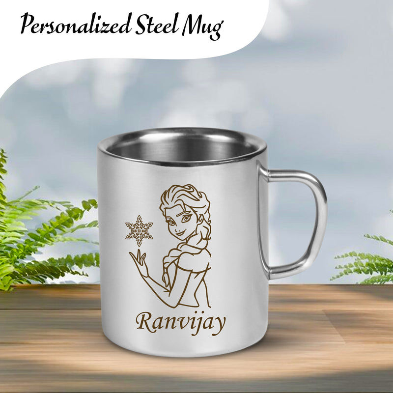 Personalized Stainless Steel Mug for Kids – Cartoon Character and Name Engraved