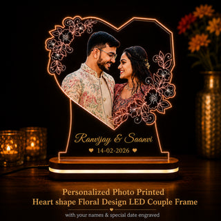 Personalized Acrylic Heart LED Photo Frame 6x8 Inch – Customized HD UV Printed Photo Acrylic Night Light with Name & Date
