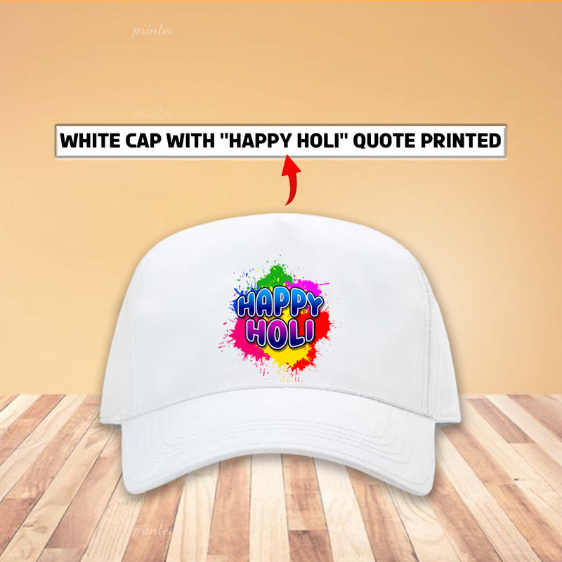 White Holi Cap – Happy Holi Festival Cap for Men & Women.