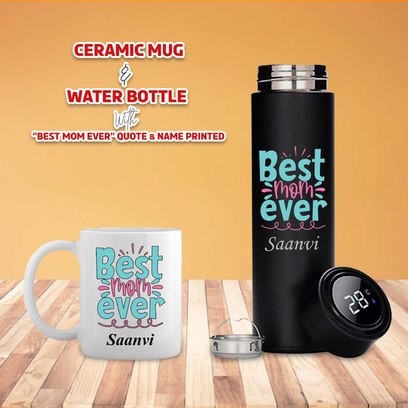 Personalized Mother's Day Set – Black Bottle & Mug  with 'Best Mom Ever' & Name