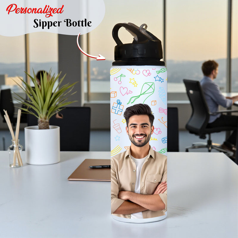 Customized Photo Printed 750 ML Aluminum Bottle for Men