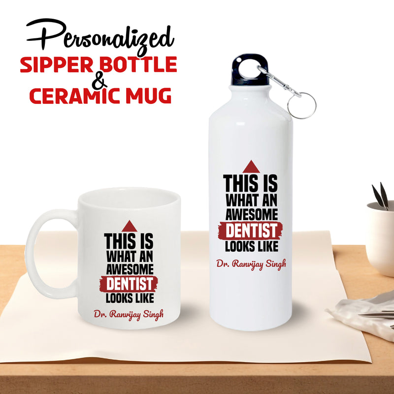 Doctor Gift Set –Custom Name Water Bottle & Ceramic Mug with Doctor Themed Design.