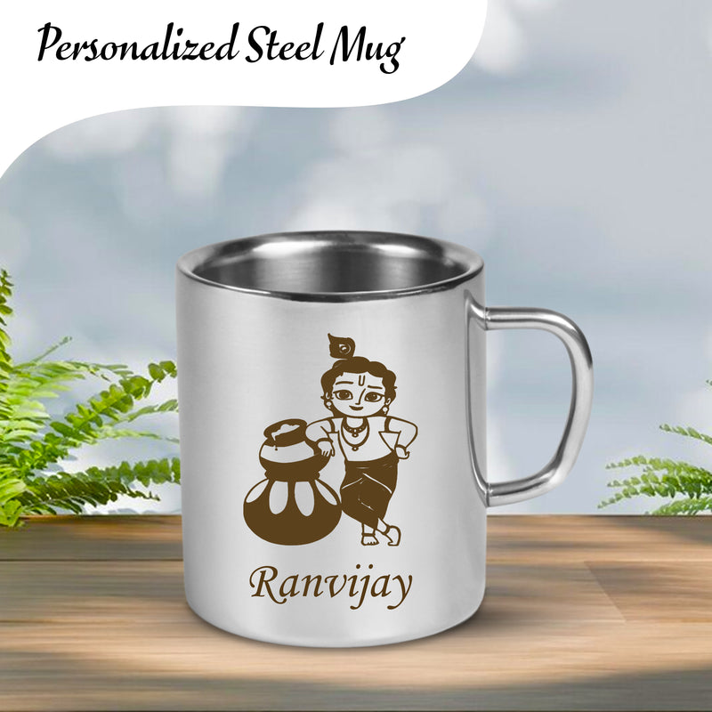 Personalized Stainless Steel Mug for Kids – Cartoon Character and Name Engraved