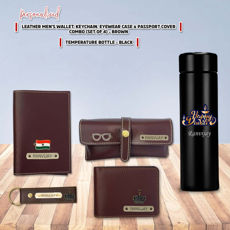 Diwali Gift Set – Wallet, Keychain, Eyewear Case & Passport Cover + Black Bottle.