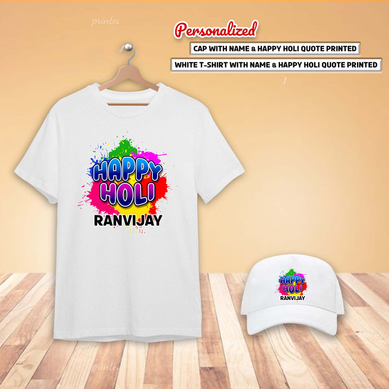 Holi Gift Set – Custom Name T-Shirt & Cap.