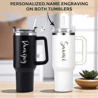 Personalized Black Straw Tumbler Combo – Set of 2 (1200 ML Each)