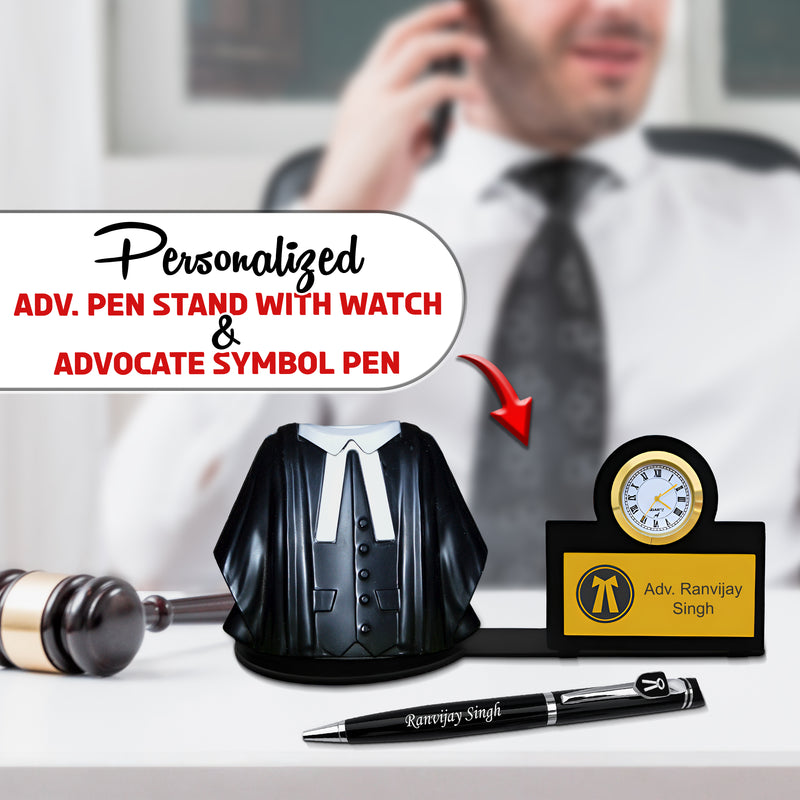 Personalized Advocate Coat Pen Stand with Watch and Engraved Name Pen