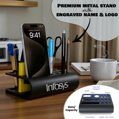 Customized Metal Desk Organizer with Name & Company Logo | Office Gift India