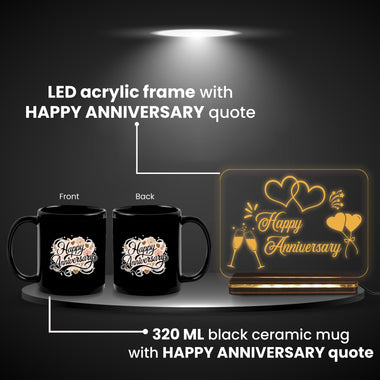 Acrylic Happy Anniversary LED Night Lamp 4x6 inch & Ceramic Mug Combo