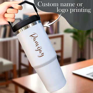 Custom Name Stainless Steel Tumbler 900ml – Vacuum Insulated Bottle with Straw.