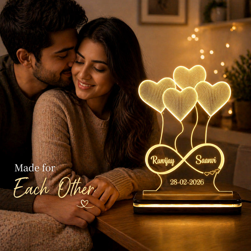 Acrylic 3D Illusion Heart LED Lamp 6x8 Inch – Customized Name Engraved
