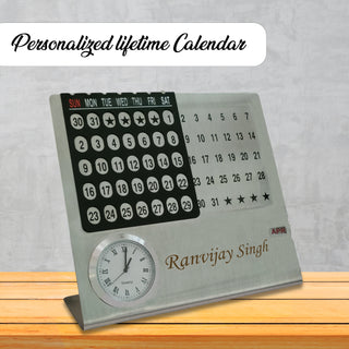 Personalized Steel Infinity Desk Calendar with Clock – Name & Logo Engraved