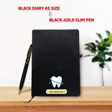 Dentist Gift Combo – Black-Gold Pen & Diary with ‘Best Dentist Ever'.