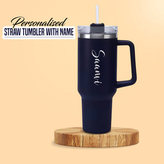 Personalized Stainless Steel Travel Tumbler with Lid, Straw & Name Engraving.