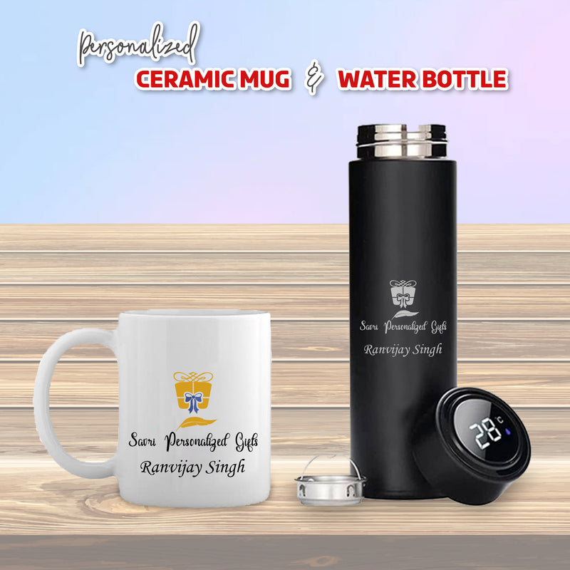 Corporate Gift Set Black Temperature Bottle Mug With Company Logo