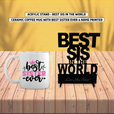 Rakshabandhan Gift Set: Best SIS Acrylic Stand & Awesome Sister Ceremic Mug.