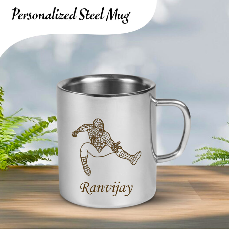 Personalized Stainless Steel Mug for Kids – Cartoon Character and Name Engraved