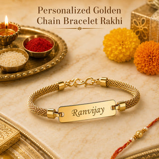 Personalized Rakhi for Brother with Name | Customized Golden Bracelet (Pack of 2)