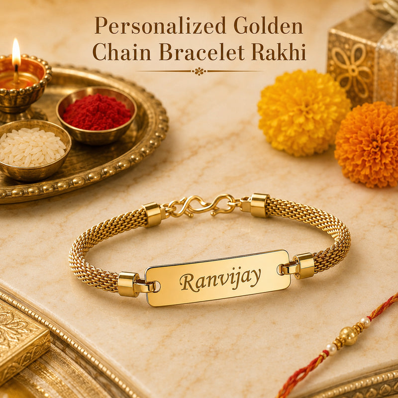 Personalized Rakhi for Brother with Name | Customized Golden Bracelet (Pack of 2)