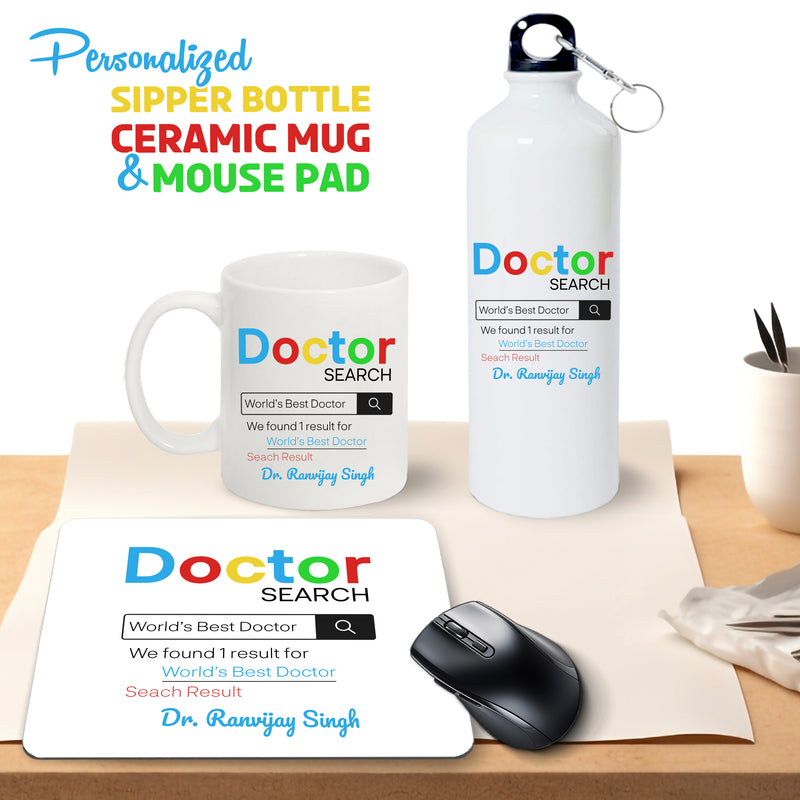 Doctor Gift Set – Printed Bottle, Mug & Mouse Pad with Doctor-Themed Design & Name.