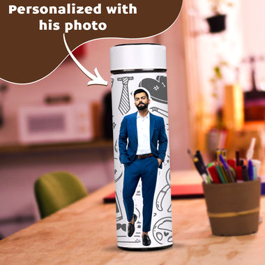 White Temperature Bottle – Personalized with Photo, Logo, or Wishes, 500 ML