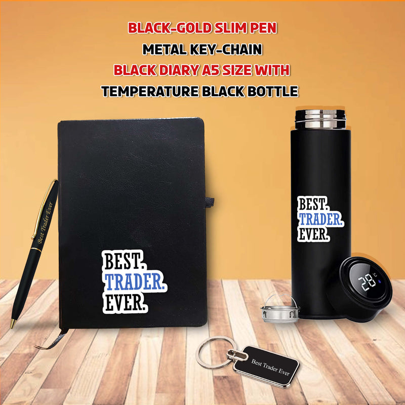 Trader Combo Set -Keychain, Bottle, Pen & Diary with 'BEST Trader EVER' Quote Printed.