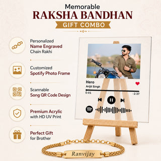 Customized Chain Rakhi with Name Engraving & Customized Spotify Photo Frame with Song Code