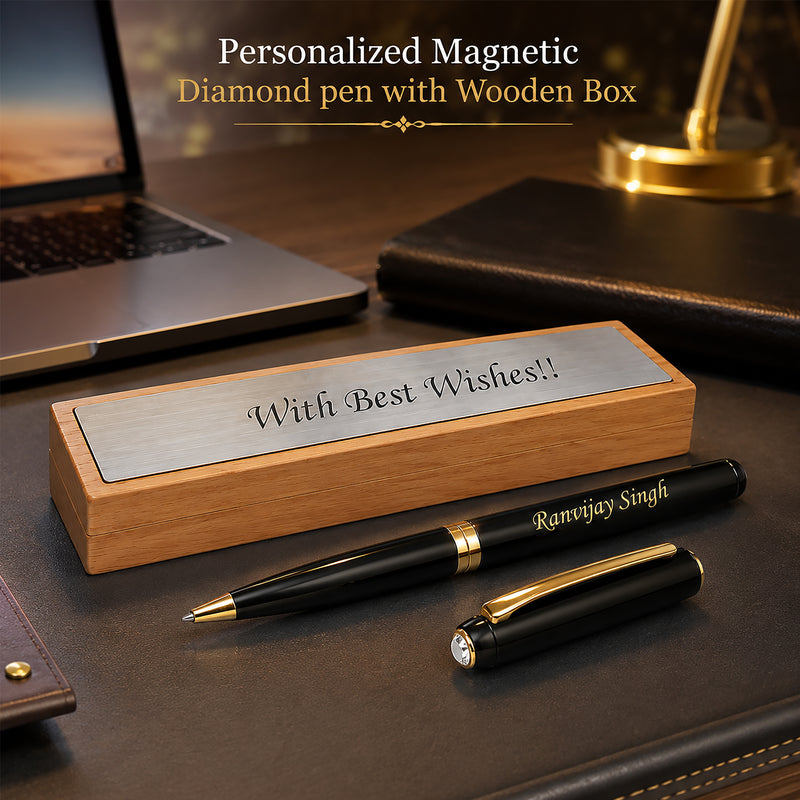 Customized Magnetic Roller Pen With Your Name & Message Engraved On Wooden Box