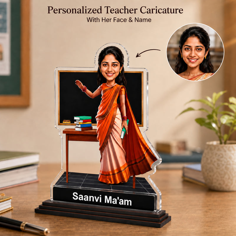 Customized Teacher Caricature with Photo | Personalized Face Changing Caricature Gift for Teacher, Sir, Ma’am, Professor & Mentor | Unique Teachers Day Gift (Copy)
