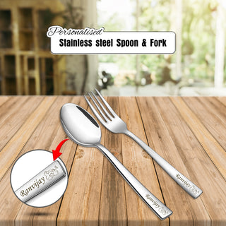 Stainless Steel Spoon & Fork Set with Name & Character Engraved.