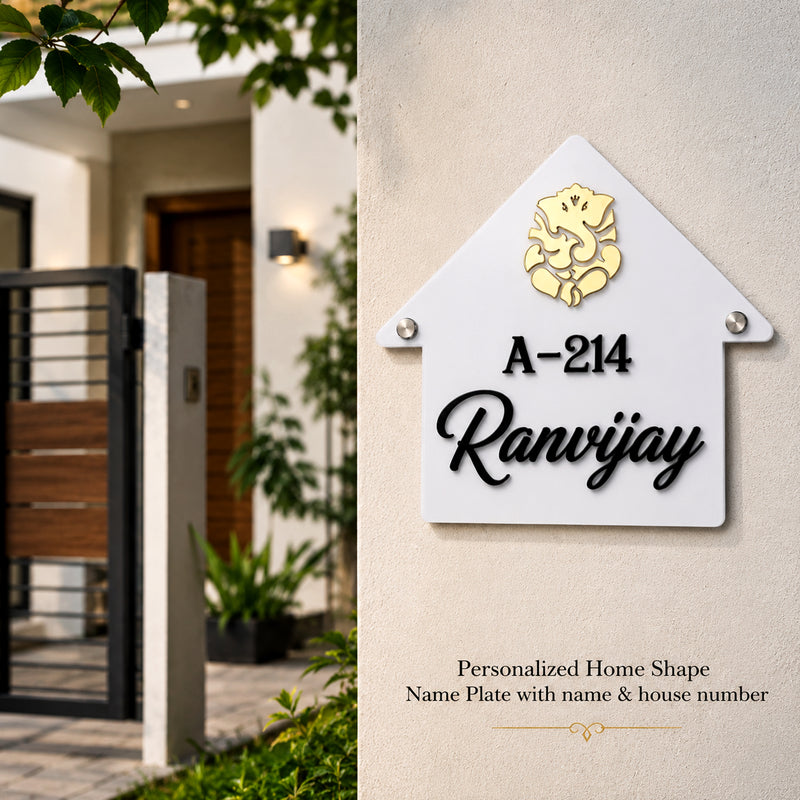 Customized House Shape Acrylic Name Plate with Name & House Number.