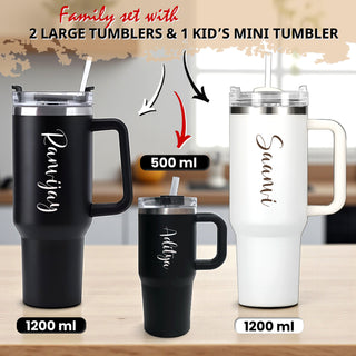 Personalized Family Tumbler Set – Black & White (1200 ML + 500 ML)