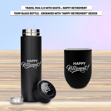 Retirement Gift Set – Thermos Bottle & Travel Mug with Happy Retirement Quote