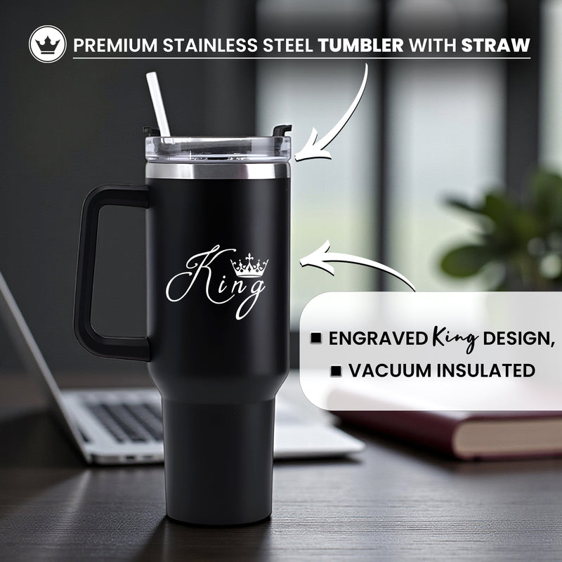 Stainless Steel Insulated 1200 ML Tumbler with King Design Engraved.