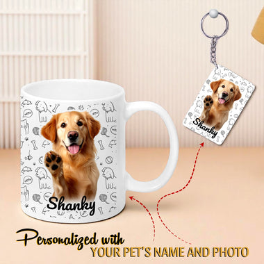 Custom Dog Name & Photo Printed Ceramic Mug with Keychain.