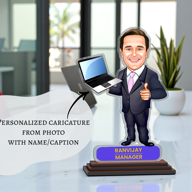 Photo Caricature for Male Employee – Customized Acrylic Standee.