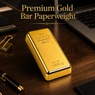 Realistic Metal Gold Bar Paperweight | Gold Biscuit Paper Weight for Office Table (Pack of 2)