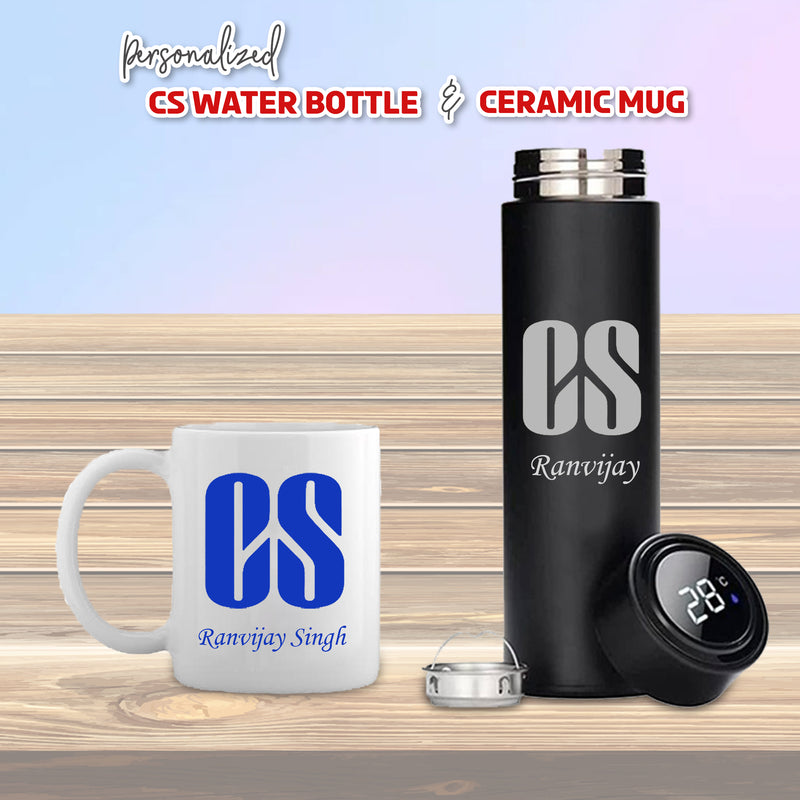 CS Drinkware Combo: Black Bottle & Theme Mug.